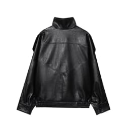 HXAO Women's Faux Leather Jacket Short Coat Black Bomber Jackets For Woman Loose Winter Outerwear High Neck Aviator Jackets