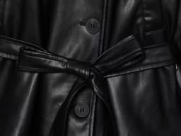 ETJ 2025 autumn new women's fashion belt imitation leather long sleeve short trench coat casual leather coat