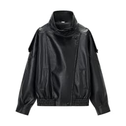 Spring New ZR Women's Fashionable Litchi Skin Leather Jacket Street Style Loose Fit Long Sleeve Zipper Short Coat Versatile