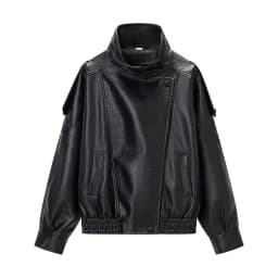 Spring New ZR Women's Fashionable Litchi Skin Leather Jacket Street Style Loose Fit Long Sleeve Zipper Short Coat Versatile