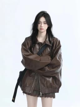 2026 New Brown Locomotive PU Leather Jacket For Women Autumn American Retro Loose Jacket Trend Brown Leather Jacke Women Trend