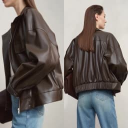 Amii Coat for Woman 2025 Autumn New Retro Modern Lapel Leather Jacket Women's Loose Long Sleeve Women's Leather Jacket 12543111