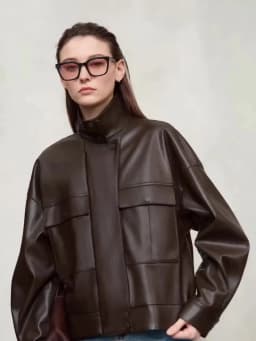 Amii Coat for Woman 2025 Autumn New Retro Modern Lapel Leather Jacket Women's Loose Long Sleeve Women's Leather Jacket 12543111