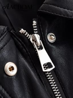 AACHOAE Women Faux Leather Jacket Belted Waist Oversized Moto Jacket Long Sleeve PU Leather Coat Casual Spring Autumn Outerwear