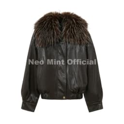 Neo Mint Exclusive Faux Raccoon Fur Collar Brown PU Leather Jacket Women 2026 Winter Warm Windproof Insulation Faux Leather Coat