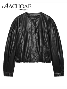 AACHOAE Women's Faux Leather Cropped Jacket Oversized Zip Up PU Leather Coat Casual Bomber Jacket Streetwear Outerwear