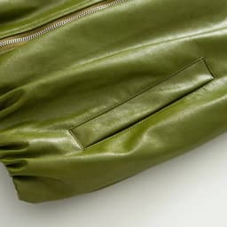 Green PU leather jacket women's autumn 2025 new item small and short motorcycle jacket top