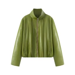 Green PU leather jacket women's autumn 2025 new item small and short motorcycle jacket top