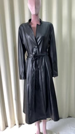 Lautaro Spring Autumn Long Black Soft Waterproof Faux Leather Coat Women Belt Long Sleeve Single Breasted Luxury Fashion 2022