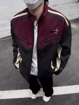 Retro American Collar Splice PU Leather Jacket Loose Casual Outerwear for Men And Women High Street Style Motorcycle Coat