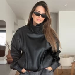 HXAO Women's Jackets Black Faux Leather Jacket Woman 2025 Asymmetric Long Sleeve Outerwears New In Coats & Jackets Biker Jacket
