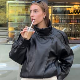 HXAO Women's Jackets Black Faux Leather Jacket Woman 2025 Asymmetric Long Sleeve Outerwears New In Coats & Jackets Biker Jacket