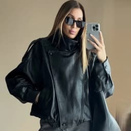 HXAO Women's Jackets Black Faux Leather Jacket Woman 2025 Asymmetric Long Sleeve Outerwears New In Coats & Jackets Biker Jacket