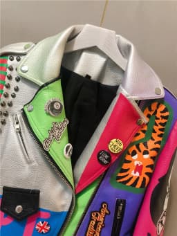 3xl women and men rivet beading pu leather jacket hit color streetstyle Graffiti outerwear letters printed leather jackets