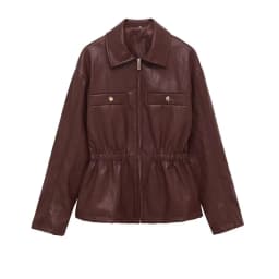 Winter 2025 Women's Fashion Leather Jacket Elastic Waistcoat Zipper Closure Long Sleeve Turn-down Collar Novelty Outerwear