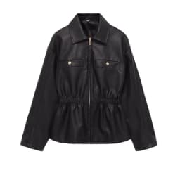 Winter 2025 Women's Fashion Leather Jacket Elastic Waistcoat Zipper Closure Long Sleeve Turn-down Collar Novelty Outerwear