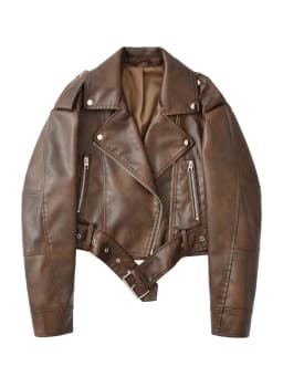 Ailegogo New Spring Autumn Women Vintage Loose Belt Zipper Faux Leather Jacket Streetwear Retro Female Coat Moto Biker Outwear