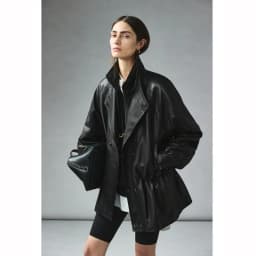 Women's Spring/Autumn Blouse Outerwear Jacket Faux Leather Jacket Double Collar Pleated Fitted Waist Retro Mid-Length Loose Fit