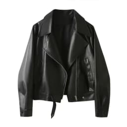 New Cropped Leather Jacket Women Notch Collar Asymmetric Zip Zip Pockets Oversize Solid Street Spring Fall Trendy