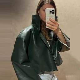 Fashion Faux Leather Jacket Women Solid Stand Neck Full Sleeve Loose Cropped Coats Lady New Causal Chic Autumn Outwear 2026