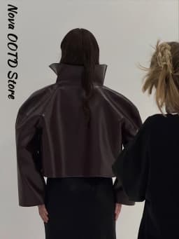 Fashion Faux Leather Jacket Women Solid Stand Neck Full Sleeve Loose Cropped Coats Lady New Causal Chic Autumn Outwear 2026
