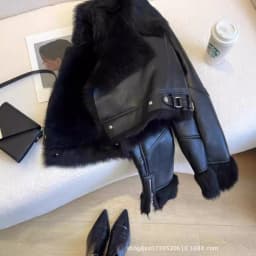 Faux PU Leather Coats Women Fur Collar Coat Thick Warm Short Jackets Spring Streetwear Button Open Stitch Jacket Autumn Winter