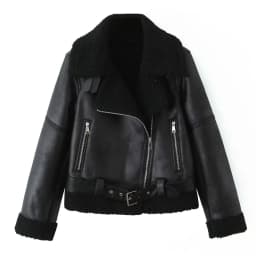 Women's Fashionable Casual Thickened PU Cotton Jacket Leather Coat H2501 Versatile Style Zipper Loose Fit Long Sleeve Coat