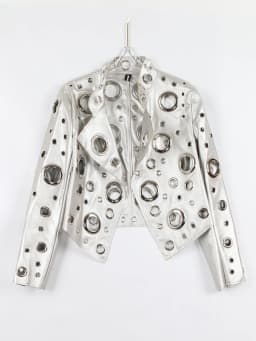 Nerazzurri Spring Autumn Short Hollow Out Pu Leather Jacket Women Rivet Cool Stylish Luxury Designer Clothes Runway Fashion 2024