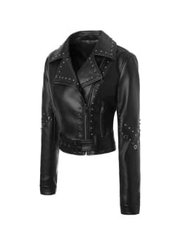 Autumn and Winter Women's short Black tops Popular PU Slim Fit Lapel Motorcycle Jacket Punk Rock Short Zippered Leather Jacket