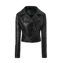Autumn and Winter Women's short Black tops Popular PU Slim Fit Lapel Motorcycle Jacket Punk Rock Short Zippered Leather Jacket