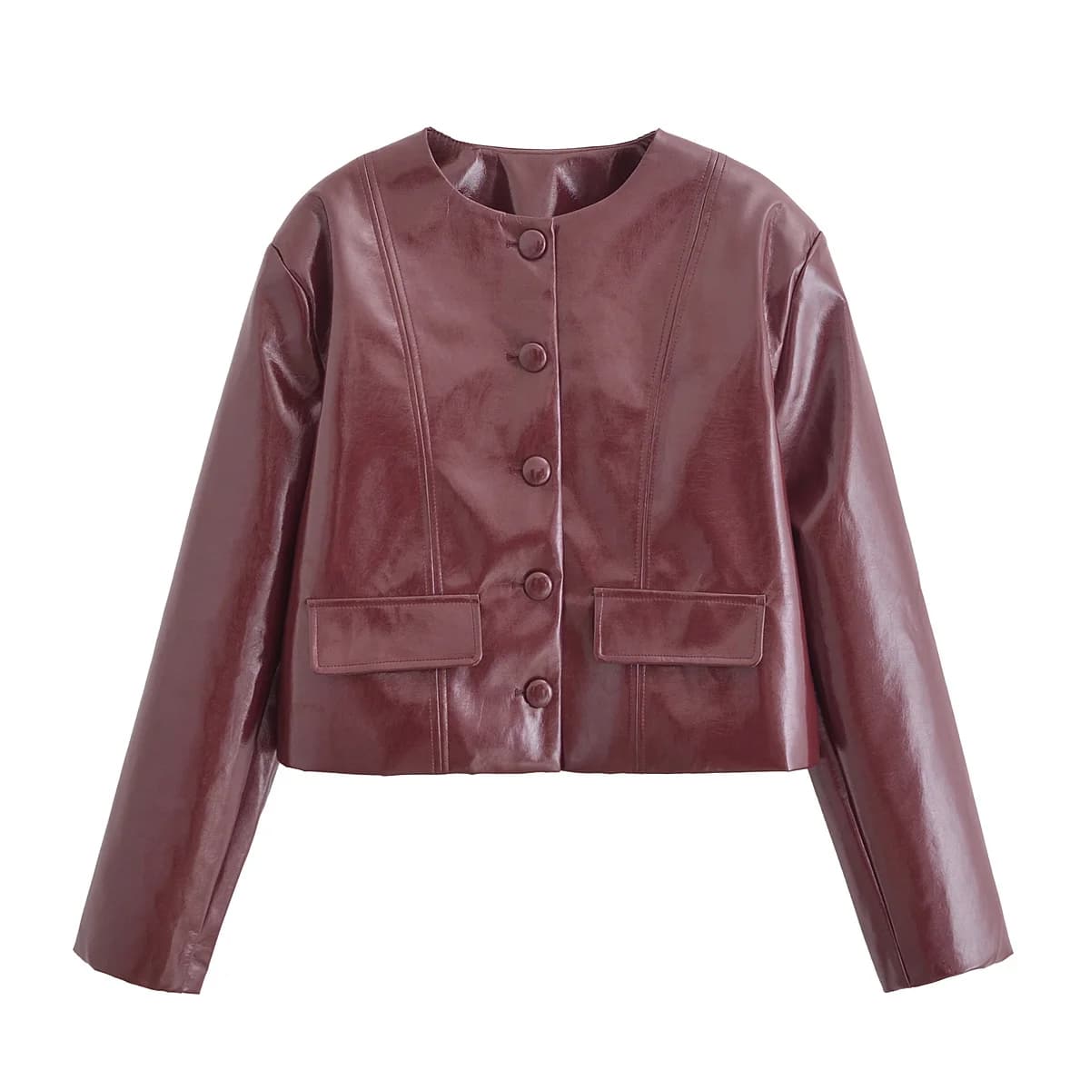 Leather Jackets Women's Pu Coat Red Elegant Outwear Long Sleeve Coat With Pockets Cropped 2024 inszart inszart Woman Jackets Top
