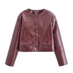 Leather Jackets Women's Pu Coat Red Elegant Outwear Long Sleeve Coat With Pockets Cropped 2024 inszart inszart Woman Jackets Top