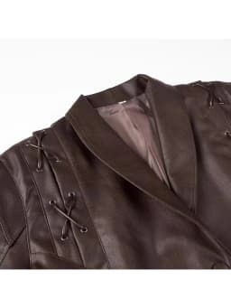 Mauroicardi Spring Autumn Short Retro Brown Pu Leather Jacket Women Sashes Lace Up Luxury Designer Emo Clothes European Fashion