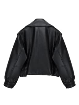 Ailegogo High Street Women Lapel Loose Pu Faux Leather Short Jacket Spring Autumn Female Big Pocket Belt Coat Moto Biker Outwear