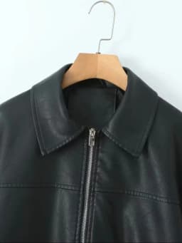 2026 Fashion Streetwear Women Retro Loose Black PU Faux Leather Jacket Spring Autumn Lady Vintage Zipper Coat Moto Biker Outwear