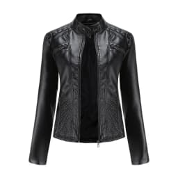 Women coat Autumn New Casual Leather Jacket Standing Collar Long Sleeve Jacket Slim Solid Color Coat Streetwear Zipper Jacket