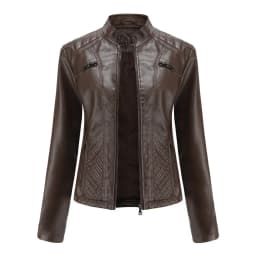 Women coat Autumn New Casual Leather Jacket Standing Collar Long Sleeve Jacket Slim Solid Color Coat Streetwear Zipper Jacket