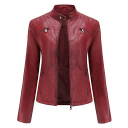 Women coat Autumn New Casual Leather Jacket Standing Collar Long Sleeve Jacket Slim Solid Color Coat Streetwear Zipper Jacket