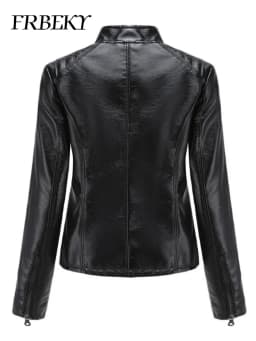 Women coat Autumn New Casual Leather Jacket Standing Collar Long Sleeve Jacket Slim Solid Color Coat Streetwear Zipper Jacket