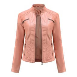 Women coat Autumn New Casual Leather Jacket Standing Collar Long Sleeve Jacket Slim Solid Color Coat Streetwear Zipper Jacket