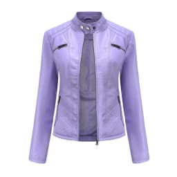 Women coat Autumn New Casual Leather Jacket Standing Collar Long Sleeve Jacket Slim Solid Color Coat Streetwear Zipper Jacket