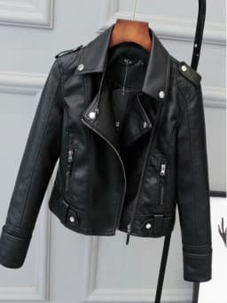 Slim Fit Motorcycle Jacket Zipper Collar Street Style Short Coat Women's Fashion Leather Jacket Long Sleeve Pure Color