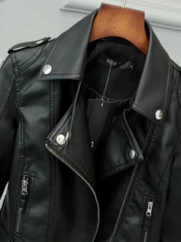 Slim Fit Motorcycle Jacket Zipper Collar Street Style Short Coat Women's Fashion Leather Jacket Long Sleeve Pure Color