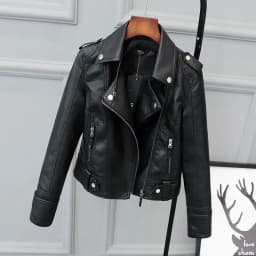 Slim Fit Motorcycle Jacket Zipper Collar Street Style Short Coat Women's Fashion Leather Jacket Long Sleeve Pure Color