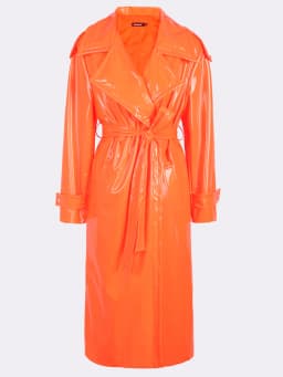 Nerazzurri Autumn Long Loose White Orange Shiny Reflective Patent Leather Trench Coat for Women Sashes Single Breasted Fashion