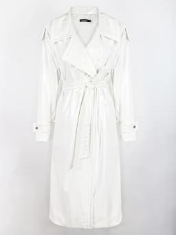 Nerazzurri Autumn Long Loose White Orange Shiny Reflective Patent Leather Trench Coat for Women Sashes Single Breasted Fashion