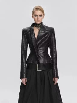 DFDG Women 2026 Spring Summer Faux Leather Blazer Jacket Lapel Zip Up Peplum Hem Slim Fit Elegant Streetwear Outerwear Coat