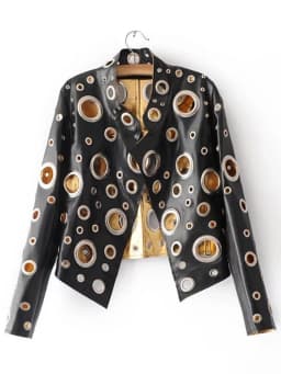 Lautaro Runway Cut Out Short Faux Leather Jacket Golden Rivet Cool Stylish Designer Clothes Women European American Fashion 2022