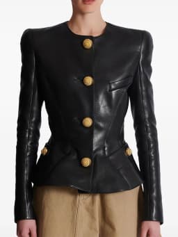 HIGH STREET Newest 2026 Designer Jacket Women's Slim Fitting Snail Button Artificial Leather Blazer