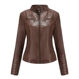 Faux Leather Motorcycle Jacket for Women, Female Coat, Moto Biker, Purple, Black, Zipper windproof jacket leather jacket